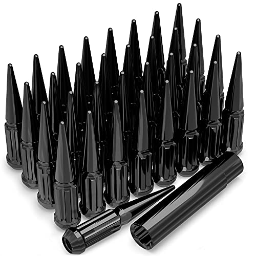White Knight 33-teiliges Set Spline Spike Radmutter, Schwarz, M14 x 1,50, Legierter Stahl, Pulverbeschichtet, Schmiedeauge, Industriell, Klasse 2B, 14 mm, Keine Garantie von White Knight