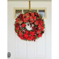 Knallroter Türkranz Weihnachten-Türkranz-Rote Weihnachten Türaufhänger-Luxus Rot Home Door Dekor-Weihnachten Rote Veranda Dekor-Rote Weihnachtsdeko von WhiteCabinWreaths