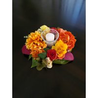 Luxuriöser Blumen-Votivkerzenhalter-Herbst-Blumen-Votivkerzenring-Kleiner Votivkerzenring-Herbst-Tischdekoration-Herbst-Akzent-Kerzenhalter von WhiteCabinWreaths