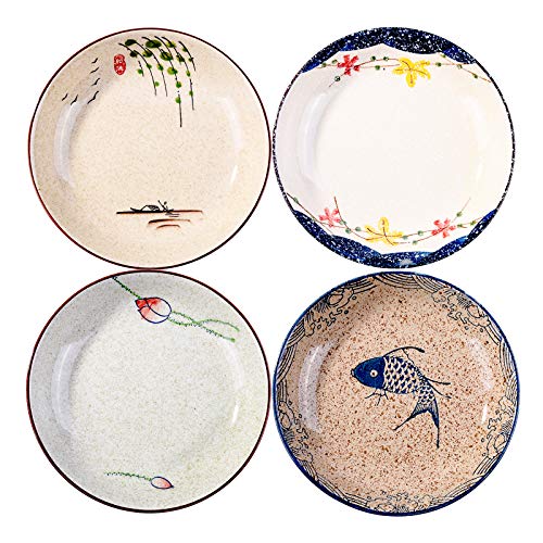 Japanische Retro Speiseteller, 20,3 cm, Keramikteller, 4 Stück von Whitenesser