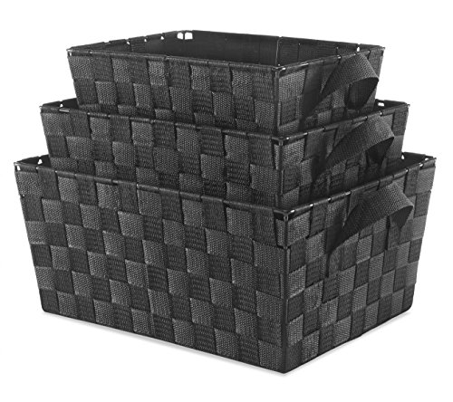 Whitmor Woven Strap Storage Baskets Set of 3 Black Aufbewahrungskörbe mit gewebtem Riemen, S/3, Schwarz, Metall, Polypropylen von Whitmor