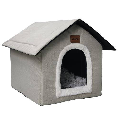 Whiwhi Hundehütte Hundehöhle mit Abnehmbarem Plüschkissen Katzenhöhle Haustierhaus Warmes Und Gemütliches Hundehaus Katzenhaus 45x40x45cm von Whiwhi