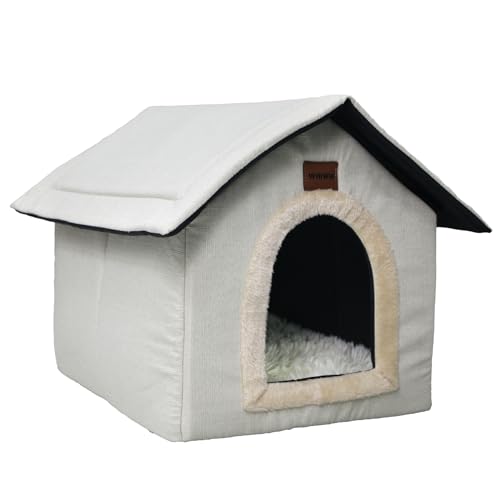 Whiwhi Hundehütte Hundehöhle mit Abnehmbarem Plüschkissen Katzenhöhle Haustierhaus Warmes Und Gemütliches Hundehaus Katzenhaus 45x40x45cm von Whiwhi