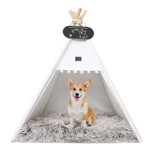Whiwhi Tipi Zelt für Haustiere+Plüsch Hundedecke Wasserdicht Hundezelt Katzenzelt Haustierzelte Häuser mit Hundebett Haustier Zelt Möbel Abnehmbar 60x60x70cm von Whiwhi