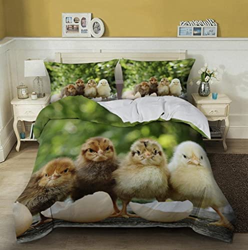 WhjfLins 3D Süßes Huhn Bettwäsche Set, Weicher Mikrofaser Bedding Set, 1 Bettbezug 135x200/200x200/220x240cm und 1/2 Kissenbezug 80x80cm (135x200cm) von WhjfLins