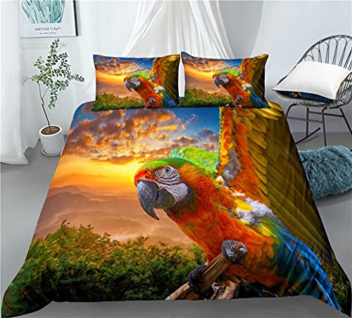 WhjfLins Home Living Luxus 3D Papagei Print 2/3Pcs Komfortable Bettbezug Kissenbezug Bettwäsche-Sets (1,135x200+1x80x80cm) von WhjfLins