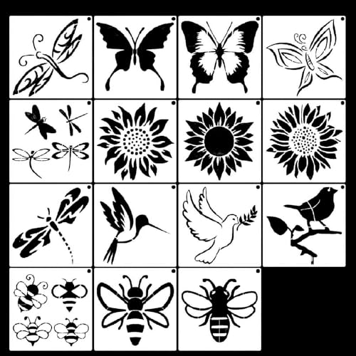 15 Stück ausgehöhlte Schmetterlings-Zeichenschablonen, wiederverwendbare PET-Malvorlagen für Kinder, Malen, Scrapbooking, Basteln, Klassenzimmer, Kunstwerkzeug für Lehrer von Whltzf