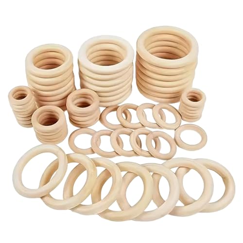 40 Stück Naturholzringe zum Basteln, Anhängerverbinder, Holzringe, Kreise für Bastelarbeiten, Schmuckherstellung, 8 Größen, 15–50 mm, handgefertigtes Schmuckzubehör 40 Stück Naturholzringe zum Basteln, Anhängerverbinder, Holzringe, Kreise für Bastelarbeiten, Schmuckherstellung, 8 Größen, 15–50 mm, handgefertigtes Schmuckzubehör von Whltzf