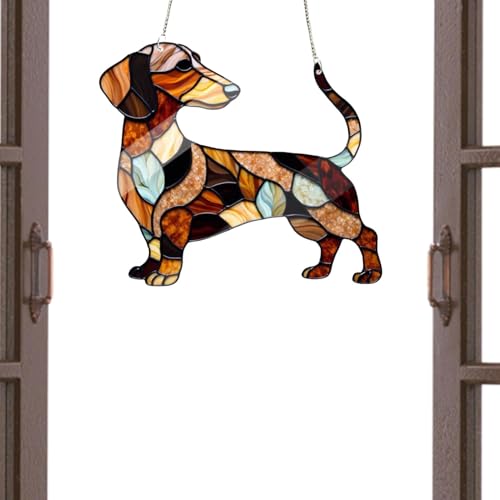 Kreativer Sonnenfänger für Hunde – Acryl-Dackel-Dekoration für Fenster | beleuchtetes Gedenkornament, Windspiel, Hängedekoration, getöntes Glas für Haus und Garten von Whnbuij