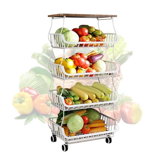 Küchenwagen, Obstständer - Mehrzweckwagen mit Rollen für die Aufbewahrung von Früchten - Obst-Organizer für die Küche, platzsparend, Gemüseregal für die Küche, Küchenwagen, Obstständer - Mehrzweckwagen mit Rollen für die Aufbewahrung von Früchten - Obst-Organizer für die Küche, platzsparend, Gemüseregal für die Küche, von Whnbuij