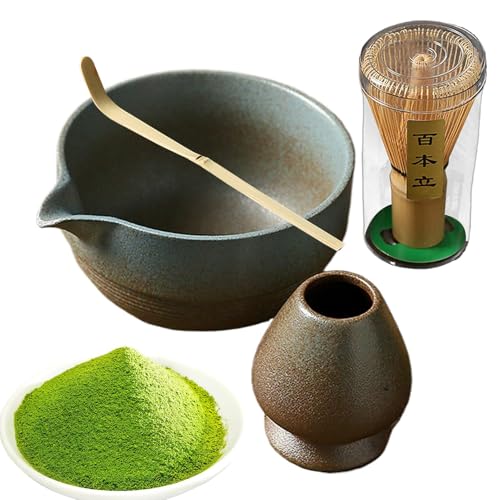 Matcha-Schneebesen Set – Matcha-Herstellungsset für Erwachsene, glatter Schneebesen für Matcha, Matcha-Schale mit Ausgießer | Japanisches Matcha-Tee-Set, Löffel und Schneebesenhalter, Service von Whnbuij