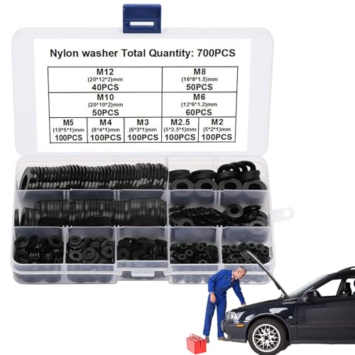 Nylon-Scheiben-Set, flache Unterlegscheiben, Nylon-Flachscheiben, Set mit 700 schwarzen Flachwaschmaschinen mit Aufbewahrungsbox, industrielle Abstandshalter für Küchengeräte, Auto Nylon-Scheiben-Set, flache Unterlegscheiben, Nylon-Flachscheiben, Set mit 700 schwarzen Flachwaschmaschinen mit Aufbewahrungsbox, industrielle Abstandshalter für Küchengeräte, Auto von Whnbuij