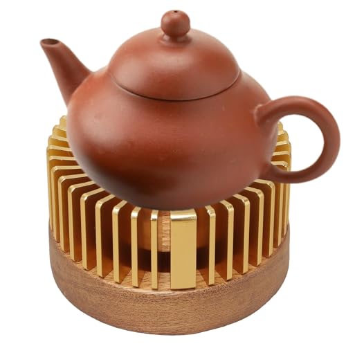 Teekannenwärmer - Teekannenwärmer Basis, Teelichthalter | Champagner Gold Luxus Kaffeebecher Wärmer mit Kerzenhalter, tragbarer Teekannenwärmer Ständer, stabiler massiver Walnussholzsockel für alle von Whnbuij