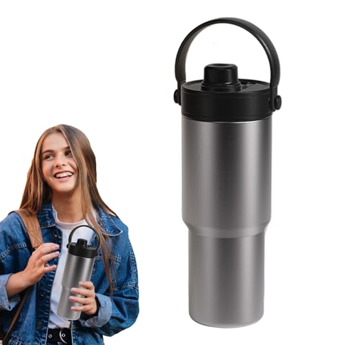 Wasserflasche aus Edelstahl mit Strohhalm – 730 ml leichter Reisebecher mit Strohhalm | auslaufsicherer isolierter Wasserkocher mit Keramikbeschichtung für Kaffee und Sojamilch von Whnbuij