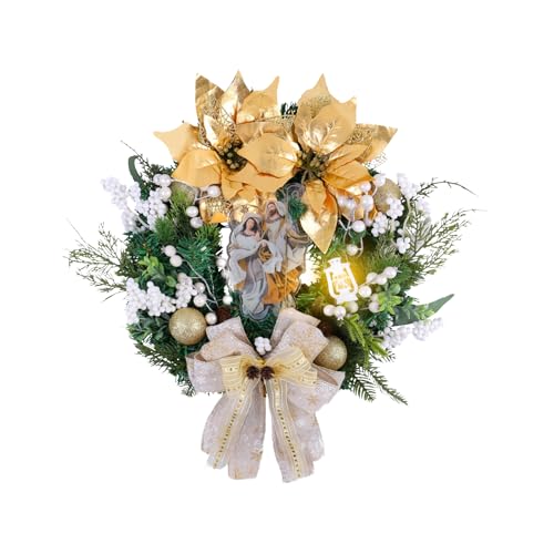 Weihnachtskranz für den Innenbereich – Weihnachtswanddekorationen mit LED-Lichterkette, handgefertigter dekorativer Türkranz mit warmweißen Lichtern | Ideal für, Küche, Sound von Whnbuij