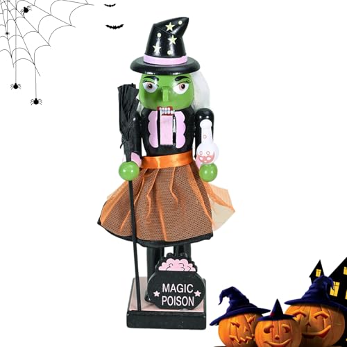 Whnbuij Nussknacker aus Holz für Halloween – Figur Hexe aus Holz – Halloween-Dekoration für Zuhause Partys und Geschenke zum Ausstellen von Whnbuij