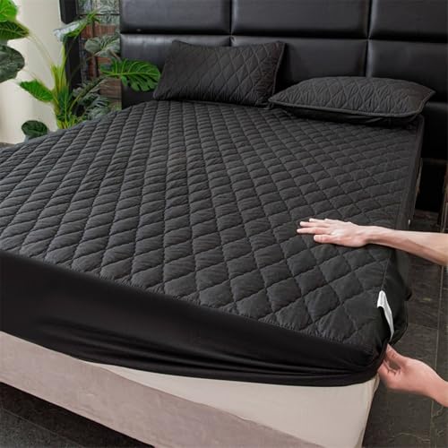 180x200cm Spannbettlaken Baumwolle Polyester, Bettlaken Boxspringbett Wasserabweisend Einfarbig Schwarz Spannbetttücher Matratzenhöhe 5-25cm von Whoiy