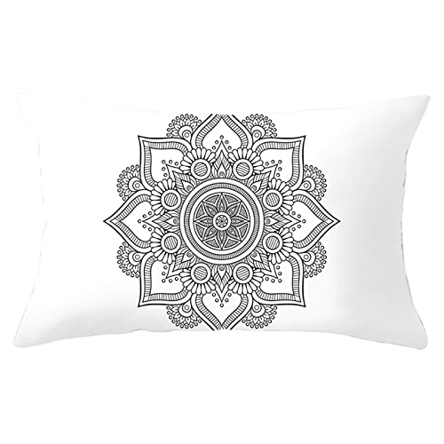 30X50cm Kissenbezug, Kissen Deko Couch Polyester Zierkissenbezüge 1Stück Mandala-Muster Schwarz-Weiss für Stuhl Sofa Wohnzimmer Schlafzimmer von Whoiy