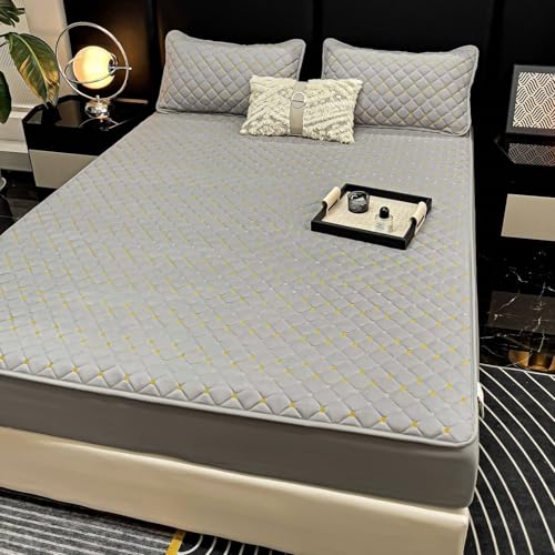Baumwolle Bettspanntuch 180x200cm, Bettlaken Einfarbig Grau Spannbetttuch Boxspringbett mit Kariert bis 30cm Hoch von Whoiy