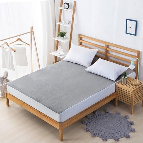 Bettlaken 135x200cm Boxspringbett Frottee, Spannbetttuch Wasserdicht Einfarbig Grau Bettspanntuch Matratzenhöhe bis 25cm von Whoiy