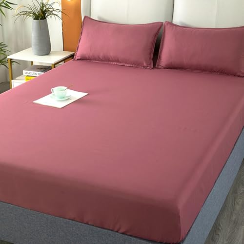 Bettlaken 180x200cm Baumwolle Polyester mit 2 Kopfkissenbezug, Spannbetttuch Einfarbig Bohnenrosa Spannleintuch Boxspringbett bis 25cm Hoch Bettlaken 180x200cm Baumwolle Polyester mit 2 Kopfkissenbezug, Spannbetttuch Einfarbig Bohnenrosa Spannleintuch Boxspringbett bis 25cm Hoch von Whoiy