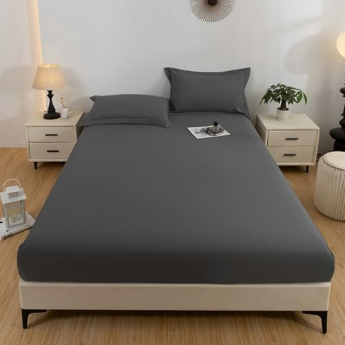 Bettlaken 180x220cm Spannbetttuch Boxspringbett bis 25cm Hoch, Bettspanntuch Baumwolle Polyester Spannbetttuch Schwarz Grau von Whoiy