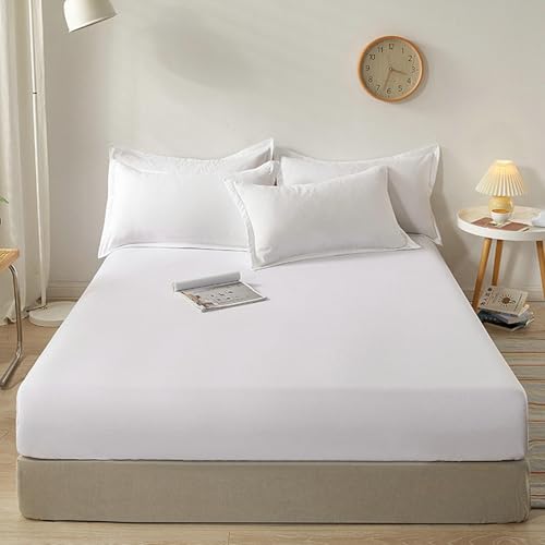Boxspringbett 200x220cm Spannbettlaken Baumwolle, Bettlaken Spannbetttücher Einfarbig Weiss Matratzenhöhe 2-10cm Höhe von Whoiy