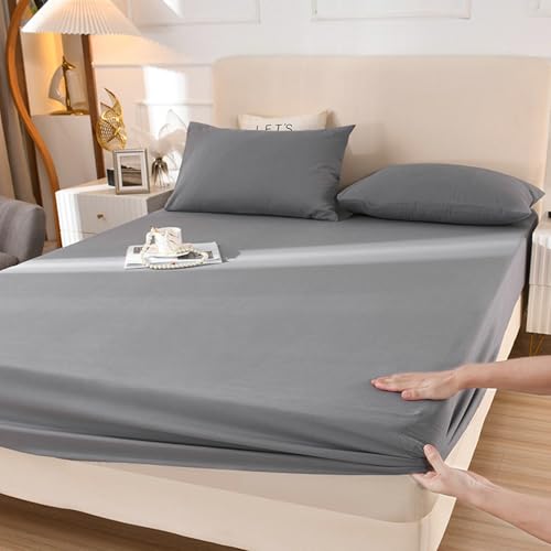 Boxspringbett 90x200cm Spannbetttuch Grau Einfarbig mit 1 Kopfkissenbezug, Bettlaken Spannleintuch Matratzenhöhe 5-20cm von Whoiy