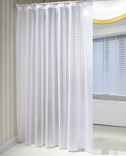 Duschvorhänge 150 x 180 Transparent Wasserdicht, Badewannenvorhang peva Gitter Muster Halbtransparent Anti Schimmel Shower Curtains mit Duschvorhangringe für Badewanne und Dusche von Whoiy