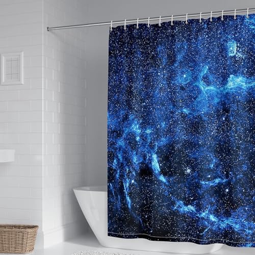 Duschvorhänge Blau 200 Lang mit Muster, Badvorhang Polyester Textil Stoff Universum Sternen Anti Schimmel Shower Curtain Waschbar für Badewanne mit Duschvorhangringe 200 x 200 cm von Whoiy