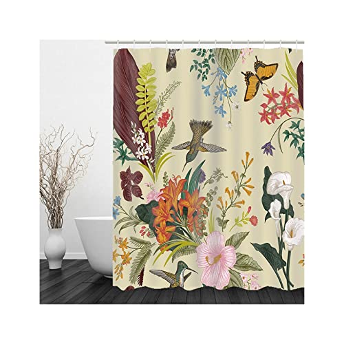 Duschvorhang 120X180 Blumen, Shower Curtains Textile Polyester Duschvorhänge Blumen Kolibri Schmetterling Bunt für Outdoor Hotel von Whoiy