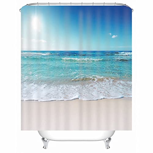 Duschvorhang 180X180 Blau, Duschvorhang Zubehör Polyester Shower Curtains Sonnenmeerstrand für Outdoor Hotel von Whoiy