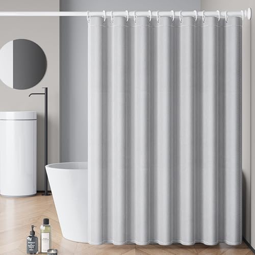 Duschvorhang Hellgrau 180 Hoch, Badvorhang Polyester Textil Stoff Einfarbig Gewichtssaum Anti Schimmel Shower Curtains Waschbar für Badewanne mit Duschvorhangringe 200 x 180 cm von Whoiy