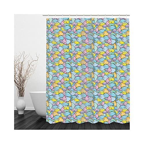 Duschvorhang Textil Fische, Duschvorhänge Waschbar 90X180cm Polyester Shower Curtains Kleiner Fisch Blau Gelb Rosa Wasserdicht von Whoiy