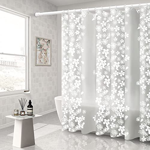 Duschvorhang Waschbar Weiß, Duschvorhang Durchsichtig 300X200 Extra Lang Peva Blume Schneeflocke Badewanne Shower Curtains Antischimmel von Whoiy