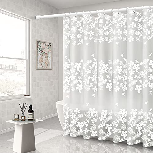 Duschvorhang Transparent 120X180 cm, Blumen Peva Duschvorhang Ohne Bohren Weiß Shower Curtains Corner für Badewanne, Anti-Schimmel Wasserdicht und Trocknet Schnell von Whoiy