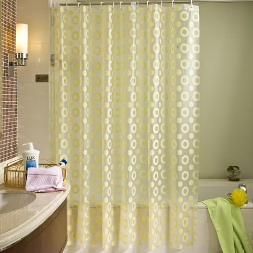 Duschvorhang peva 300 x 200 Kreismuster, Vorhänge in Badezimmer Halbtransparent Anti Schimmel für Badewanne und Dusche Shower Curtain Gelb Wasserdicht mit Duschvorhangringe von Whoiy