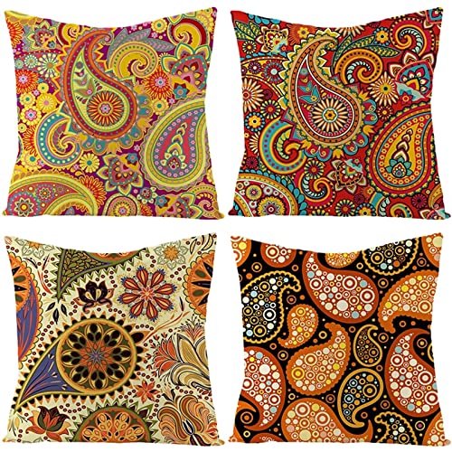 Kissenbezug 50X50 Braun, Dekokissen Couch Leinen Kissenhüllen 4Er Set Paisley-Muster Gelb für Stuhl Sofa Wohnzimmer Schlafzimmer von Whoiy