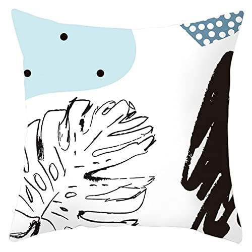 Kissenhüllen 50X50 Weiß, Pillow Case Sofa Polyester Kopfkissenbezug 1Stück Blattpunkte Schwarz Hellblau für Stuhl Wohnzimmer Schlafzimmer von Whoiy