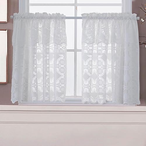 Scheibengardine Durchsichtig Weiss 36 cm Höhe, Bistrogardine Küche Blumen Stickerei Spitze Halbe Gardinen Fenster 2 Teilig Gardinen Kurz Fenster Modern 36x74cm von Whoiy