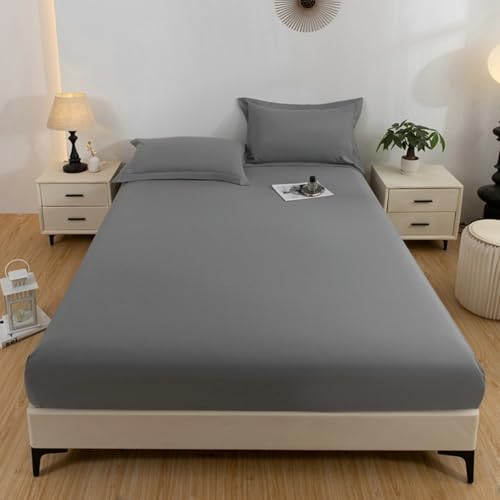 Spannbettlaken 90x190cm Hellgrau Einfarbig bis 25cm, Bettlaken Spannleintuch Boxspringbett Baumwolle Polyester mit Elasthan von Whoiy