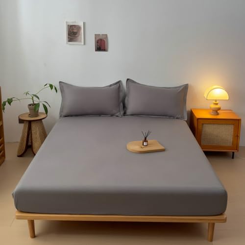 Spannbettlaken Boxspringbett 135x200cm Baumwolle, Spannbetttücher Grau Einfarbig Bettlaken Matratzenhöhe bis 26cm Spannbettlaken Boxspringbett 135x200cm Baumwolle, Spannbetttücher Grau Einfarbig Bettlaken Matratzenhöhe bis 26cm von Whoiy