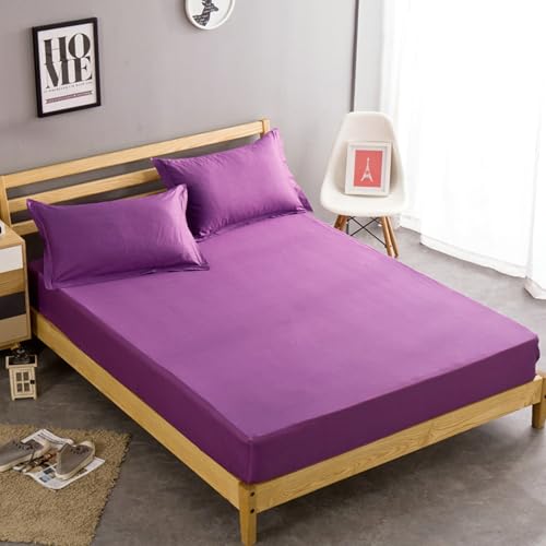 Spannbettlaken Boxspringbett 150x200cm Baumwolle, Spannbetttücher Dunkelviolett Einfarbig Bettlaken Matratzenhöhe bis 25cm von Whoiy