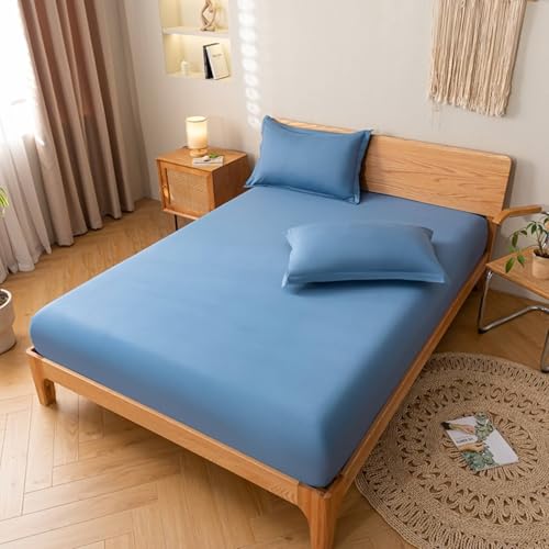 Spannbetttuch Baumwolle 135x200cm Boxspringbett Matratzenhöhe bis 5-20cm, Spannleintuch Blau Einfarbig Bettlaken Spannbetttuch Baumwolle 135x200cm Boxspringbett Matratzenhöhe bis 5-20cm, Spannleintuch Blau Einfarbig Bettlaken von Whoiy