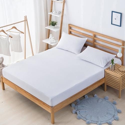 Spannbetttuch Frottee, Bettspanntuch Einfarbig 135x200cm Wasserdicht Bettlaken Boxspringbett Weiß Matratzenhöhe 5-25cm von Whoiy