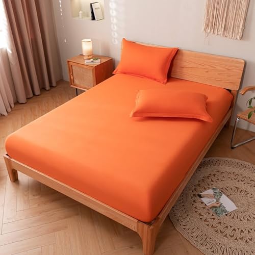 Spannbetttücher 180x200cm 20cm Hoch Baumwolle, Spannbettlaken Boxspringbett Orange Einfarbig Bettlaken von Whoiy