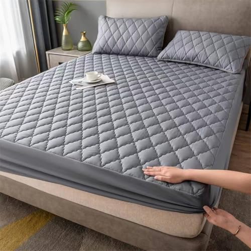 Spannbetttücher Boxspringbett 135x200cm Baumwolle Polyester Wasserdicht, Spannbettlaken Grau Einfarbig Bettlaken Matratzenhöhe bis 25cm Höhe von Whoiy