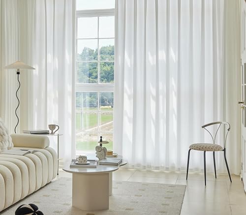 Vorhänge Weiss Transparent Polyester 274 cm Länge, Einfarbig Fenster Voile Vorhang Moderne 2 Stück Gardiene Ösenvorhang für Schlafzimmer Wohnzimmer, 274x137 cm Vorhänge Weiss Transparent Polyester 274 cm Länge, Einfarbig Fenster Voile Vorhang Moderne 2 Stück Gardiene Ösenvorhang für Schlafzimmer Wohnzimmer, 274x137 cm von Whoiy
