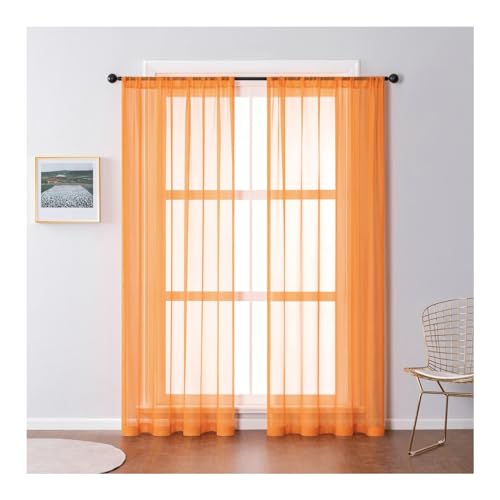 Whoiy 2 Stück Transparente Voile Gardine Fenster Orange, Einfarbig Moderne Vorhänge Polyester Kurz Rod Tasche, H160 x B132 cm von Whoiy