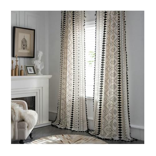 Whoiy 2er Set Blickdichter Gardine Vorhang Fenster Schwarz Weiss, Boho Moderne Curtain Polyesterleinen Kurz Rod Tasche Verdunklungsvorhänge, H220 x B150 cm Whoiy 2er Set Blickdichter Gardine Vorhang Fenster Schwarz Weiss, Boho Moderne Curtain Polyesterleinen Kurz Rod Tasche Verdunklungsvorhänge, H220 x B150 cm von Whoiy